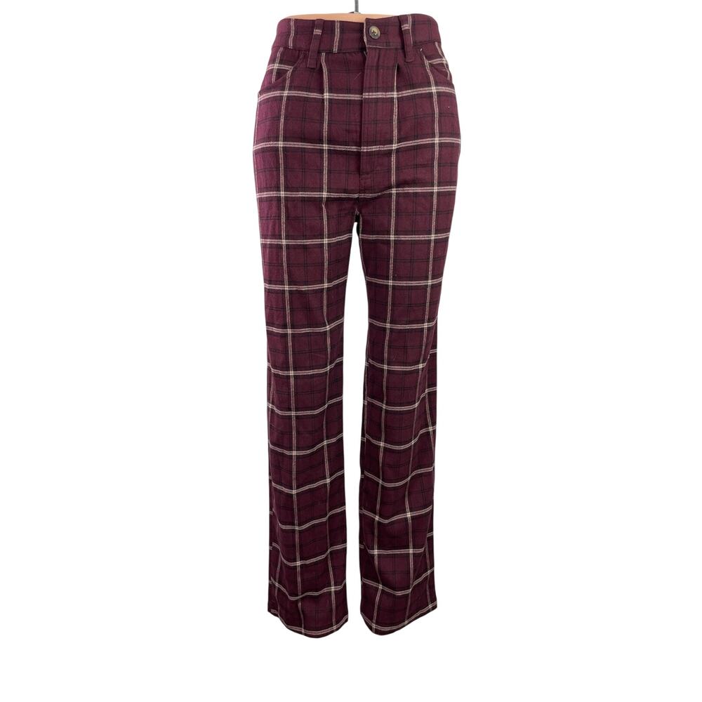 NEW Hollister Women's Red Plaid High Rise Straight Trousers Dad Pants Size 23